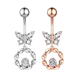 Rose Gold Silver Color Dynda Butterfly Pępek Piercing Bell Button Pierścienie Chirurgiczne Ze Stali Nierdzewnej Dla Kobiet Moda Letnia Party Biżuteria