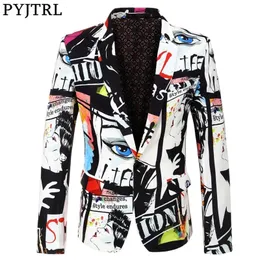 PYJTRL Brand New Tide Mens Fashion Print Blazer Design Plus Size Hip Hot Casual Male Slim Fit Suit Jacket Singer Costume LJ200815