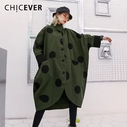 Chicever Dot Print Coat for Women Lapel Collar Half Sleeve Hit Color Asymmetric Hem Bat Coats Female Fashion New Clothing 201031
