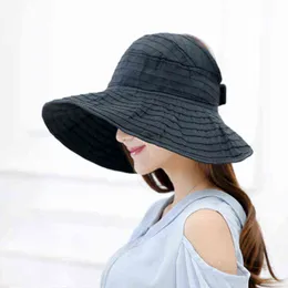 Beach Visor Sun Hat Ponytail Wrapped Foldable Girl Hat Female Eaves Width Sun Protection Upf50+ Fashion Leisure Hat Women Summer G220301