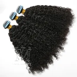 Brazilian VMAE 14 to 26 Inch Custom Kinky Curly Virgin Hair Human Hair Extension Tape In Natural Color Good Grade 11A