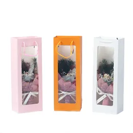 Transparent Window Gift Bag Kraft Paper Wine Champange Flower Gift Solid Paper Present Bag Festival Gift Packing Pack