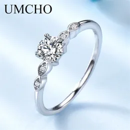 Umcho Silver 925 Luksusowy ślubne sześcienne pierścienie cyrkonowe dla kobiet Solitaire zaręczyny Wedding Party Prezentacja Biżuteria Nowa Y200321