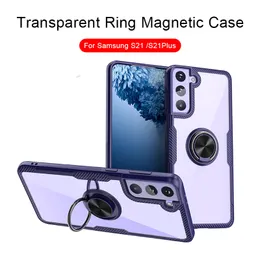 Suporte de anel de dedo transparente suporte de carro magnético à prova de choque case duro para iPhone 12 11 Pro Max XR XS 7 8Plus Samsung S21 S21Plus