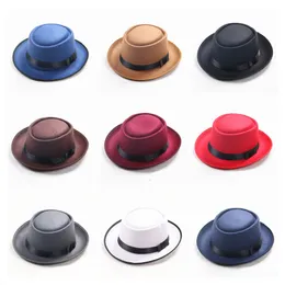 Vinter Fedora Jazz Mössor Kvinnor Klassisk Felt Pork Pie Porkpie Hat Cap Short Brim Black Ribbon Band Panama Caps Fashion Hatts