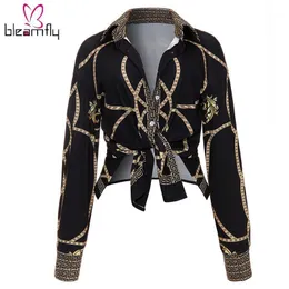 2020 New Autumn Deep V Neck Full Long Sleeve Blouse Shirt Women Gold Chain Printed Tops Causal Female ClubWearTop Basic Shirt1