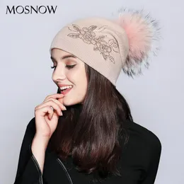 Berretto/berretti di teschio Mosnow Hat inverno Female Wool Flower Flower Rhinestone Fashion Autumn 2021 Cappelli da donna a maglia Scesini Berreni #MZ712