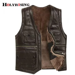 Gilet da motociclista in pelle di montone pieno di lusso da uomo Holyrising per uomo Tasche Cappotto in finta pelle marrone nero 19246-5 201104