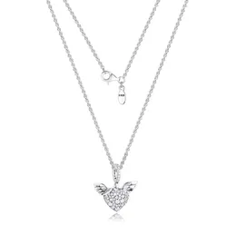 Pave Heart & Angel Wings Necklace & Pendant sterling silver jewelry Women New Jewelry DIY Wholesale Pendant Necklace Q0531