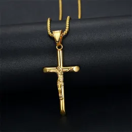 Hip Hop Crucifix Jezus Cross Wisiorek Naszyjniki Mężczyzna Złoty Kolor Ze Stali Nierdzewnej Łańcuchy Dla Mężczyzn Kobiety Biżuteria Prezenty Dropshipping