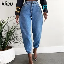 Kliou Solid High Women Women Jeans Club Autumn New Fashion Street Street Street Mujer Denim Pants Glimgy Vintage femminile 201223