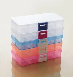 Fast shipping 600pcs Adjustable 10 Compartment Plastic Clear Storage Box for Jewelry Earring Tool Container