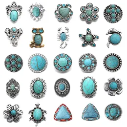 Turquoise Components 18mm Elephant Owl Cross Turtle Metal Snap Button Fit DIY Snap Jewelry