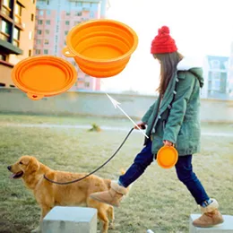 Podajniki Składany Składany Silikonowy Pies Miska Cukierki Kolor Outdoor Travel Portable Puppy Doogie Food Container Dish