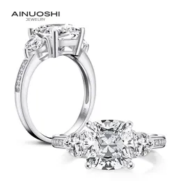 Ainuoshi Fashion 925 Sterling Silver 9x9mm Big Cushion Cut Engagement Ring Simulated Diamond Wedding 3.5CT Bridal Ring Smycken Y200106