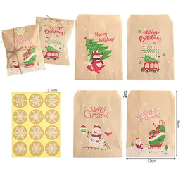 Present Wrap Christmas Kraft Paper Bags Santa Claus Snowman Fox Holiday Xmas Party Favor Bag Candy Cookie Pouch Presentförpackning