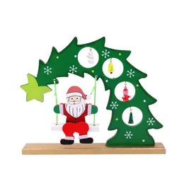 Trä Santa Diy Desktop Decoration Christmas Santa Claus Snowman Motiv Diy Swing Santa Office Cafe Table Decoration grossist