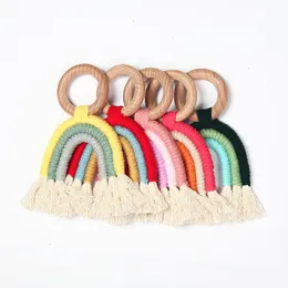 Nordic Wall Decor Woven Rainbow Kids Room Dekoracji Wisiorki Wood Crafts Drewniane Pierścień Tassel Rainbow Wiszące ozdoby