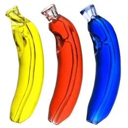 멋진 다채로운 바나나 얼룩이 가능한 파이프 휴대용 식품 모양 파이렉스 두꺼운 유리 액체 건조한 허브 담배 오일 장비 수제 핸드 파이프 고품질 흡연 DHL 무료
