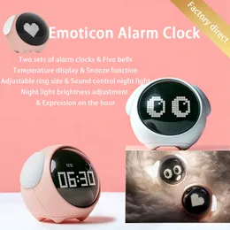 LED Digital Cute Expression Pixel Kids Budzik Wielofunkcyjny Elektroniczny Cyfrowy LED Night Wake Up Light Table Clock Clock 201120