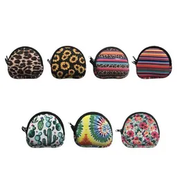 Round Shape Neoprene Mask Storage Bags Keychain Fashion Printing Multifunctional Zipper Small Coin Purse Earphone Bag 12*11.5CM