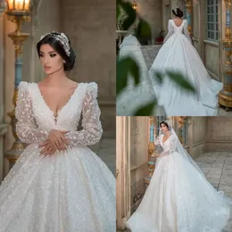 2022 Luxus A-Linie Brautkleider Brautkleider Floral Langarm V-Ausschnitt Boho Land Vestidos De Novia