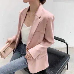 Fashion-Pink Blazer Kobiet Koreański Wersja Brytyjska Moda Chic Streetwear Biuro Panie Eleganckie Casual Loose Długi Rękaw