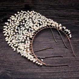Rose Gold Silver Color Handmade Pearls Crowns And Tiaras Headband Women Headpiece Bridal Hair Vine Hairband For Wedding Jewelry J0121