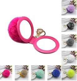 27 Colors Hot 8cm Plush Fur Ball Keychain Fashion Puff Mirror Keychains Car Bag Key Chain Party Gift