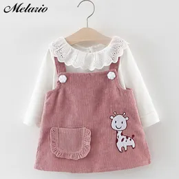 Melario Baby Girl Sukienka Jesień Baby Girl Princess Ubrania Cute Girls Długim Rękawem Topy Kreskówka Giraffe Dress 2 sztuk Garnitur LJ200827