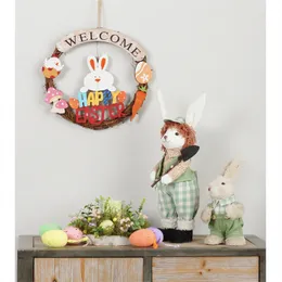 Novelty Items Trendy Door Hanging 28cm Easter Egg Simulation Wooden Bunny Wreath Easter Decoration FREE By Sea YT199505
