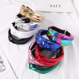 Glitter Kafa Saç Bantları PU Deri Altın Gümüş Düğümlü Hairbands Katı Renk Deri Saç Hoop Kadınlar Saç Aksesuarları