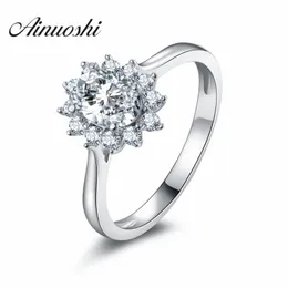 Ainoushi 2017 New Luxury Floral Oval Halo Style Plain Shank Sona Wedding Ring 925 Sterling Silver FancyひまわりY200106