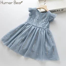 Humor Bär Mädchen Kleid Sommer Marke Neue Pailletten Spleißen Garn Mädchen Rundhals Fliegen Sleeve Kleid Baby Kinder Mädchen Kleidung LJ200923