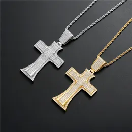 New Style Tridimensional Iced Out Zircon Solid Back Cross Pendant Necklace Gold Silver Plated Mens Hip Hop Gold Cross Necklace