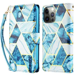 Gilding Marbling Läder Plånbok Väska till iPhone 12 11 Pro Max Flip Skal till iPhone XR XS 7 8 Plus Protector Case Kickstand