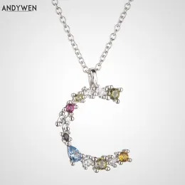 Andywen 925 Sterling Silver Letter C s Naszyjnik Alfabet M P Wisiorek Biżuteria CZ Crystal Zircon Friendship Jewellry Q0531