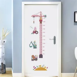 Pink Crane Engineer Car Height Measure Wall Sticker For Children Room Cartoon Mural Pvc Growth Chart Home Decals Art Wallposter 201130