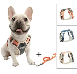 Tuff Hound Nylon Dog Harness No Pull Harness Dog French Bulldog Justerbar mjuk valp Harness Vest Dog Leash Set Pet Accessories Q263Y