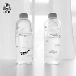 1000 ml Ocean Series Seal Whale Seal Glaswasserflasche mit Hülle Kreative Sportflaschen Campingflasche Tour Trinkgeschirr Y200106