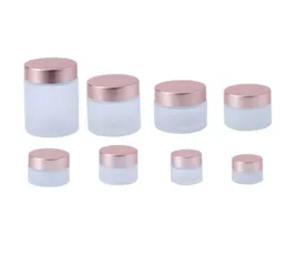 Newest Frosted Glass Jars Cream Bottles Round Shape Cosmetic Containers With Rose Gold Cap For Face Cream Makeup Packing SN4930