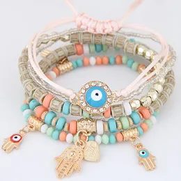 Kabbalah Fatima Hamsa Hand Evil Eye Charms Bracelets & Bangles Multilayer Braided Handmade Beads Pulseras For Women Men GD1223