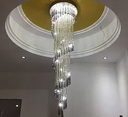 Spiral Design Luxury Crystal Chandelier Moderna Långbelysningsarmaturer för hotellprojekt Kronleuchter Kristall LED-lampa