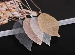 Romantic Real Leaf Gold Plated Pendants Necklace for Women Handmade DIY Stray Leaves Necklaces Simple Sweater Chain Fashion Jewelry