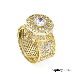 Hip Hop Micro Pave Rhinestone Iced Out Bling Big Diamond Pierścień Gold Titanium Pierścienie ze stali nierdzewnej dla Mężczyzn Biżuteria