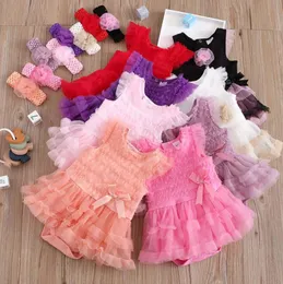 Новорожденная девушка Одежда Baby Girls TUTU Платья Цветочные повязки 2 шт. Устанавливает день рождения Princess Party платье Летняя детская одежда 6 Цветов DW6389