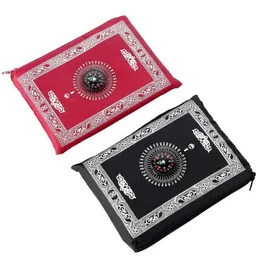 2021 Bön Rug Portable Flätad Mat Portable Zipper Compass Blankets Travel Pocket Rugs Muslim Bön mattor Muslim Worship filt