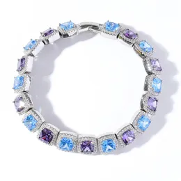 Hip Hop Men's Tennis Bracelet 10mm Square Color Blue Purple Zircon Bracelets Charm Gem Bracelets for Women