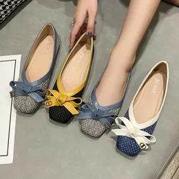 Lolita Ballerine Scarpe Donna 2020 New Square Toe Butterfly Knot Woven Cute Slip On Flats Shoes Ladies