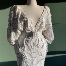 Gorgeous White Evening Dresses Luxury Beads Lace Appliqued Prom Dresses Sexy V Neck Sweep Train Custom Made Pageant Party Dress With Belt
